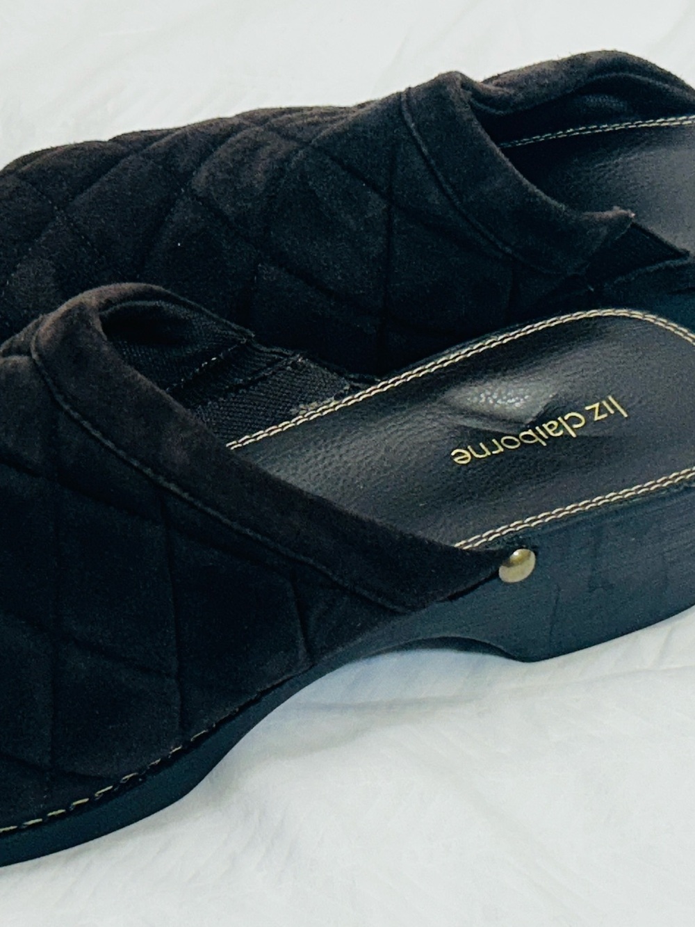 Liz Claiborne Black Quilted Slip-On Clogs